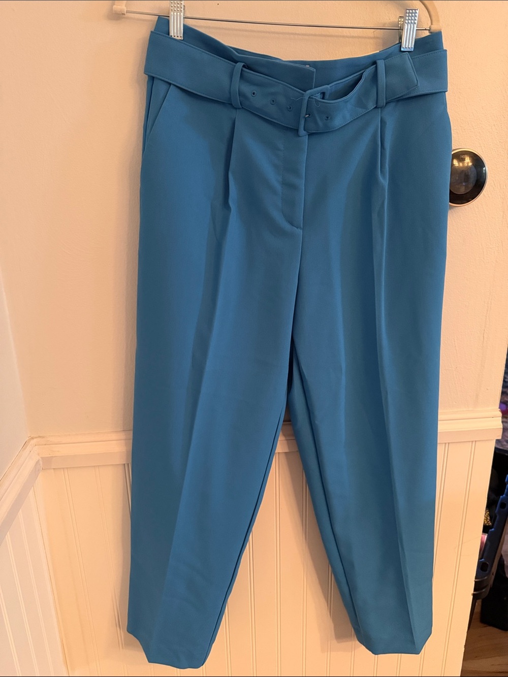 Ann Taylor Vibrant Blue Belted Tapered Trousers